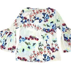 Jane & Delancey Floral Top Flare Sleeve Womens Size S Cream Cotton Boho